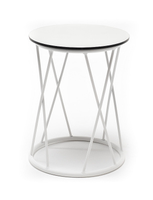 "Колумбия" журнальный стол из HPL круглый Ø40 H55, каркас из алюминия белый, цвет столешницы "молочный"